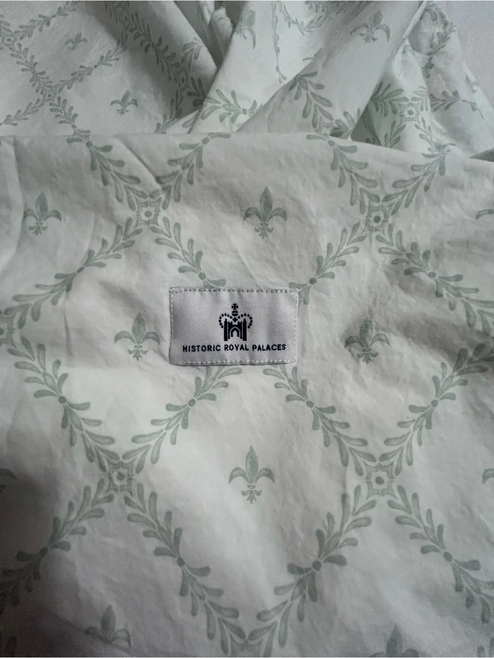 Historic Royal Palaces QUEEN Flat Sheet  Only Fleur de Lis White/Seafoam Cotton